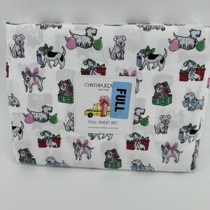 CYNTHIA ROWLEY Christmas Queen SHEET SET Dogs Puppies MICROFIBER NEW!!!